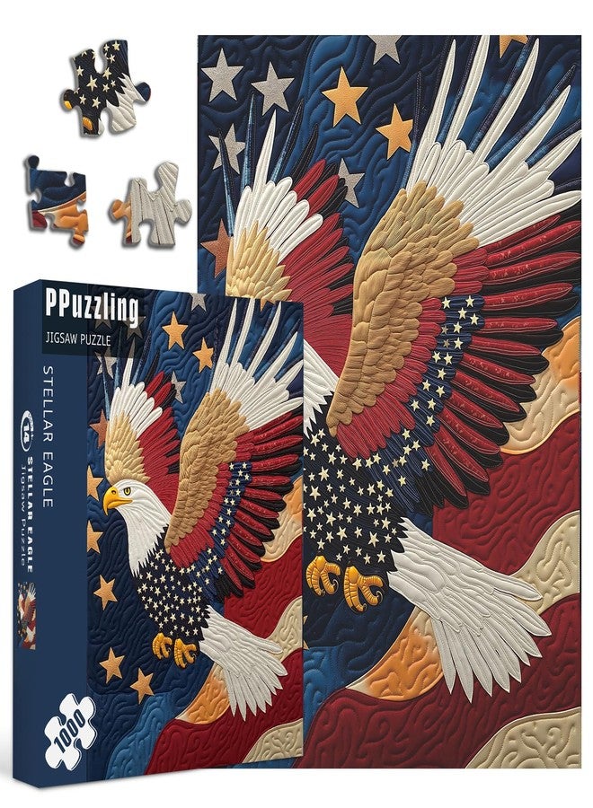 PPuzzling American Flag Eagle Puzzles for Adults 1000 Pieces, Bald Eagle Patriotic Jigsaw Puzzle, United States Freedom Bird Puzzle - Image 2